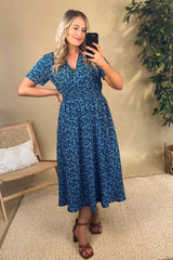 Clara Navy & Green Print Dress