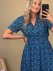 Clara Navy & Green Print Dress