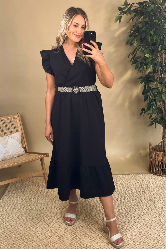 Norah Cap Sleeve Black Dress