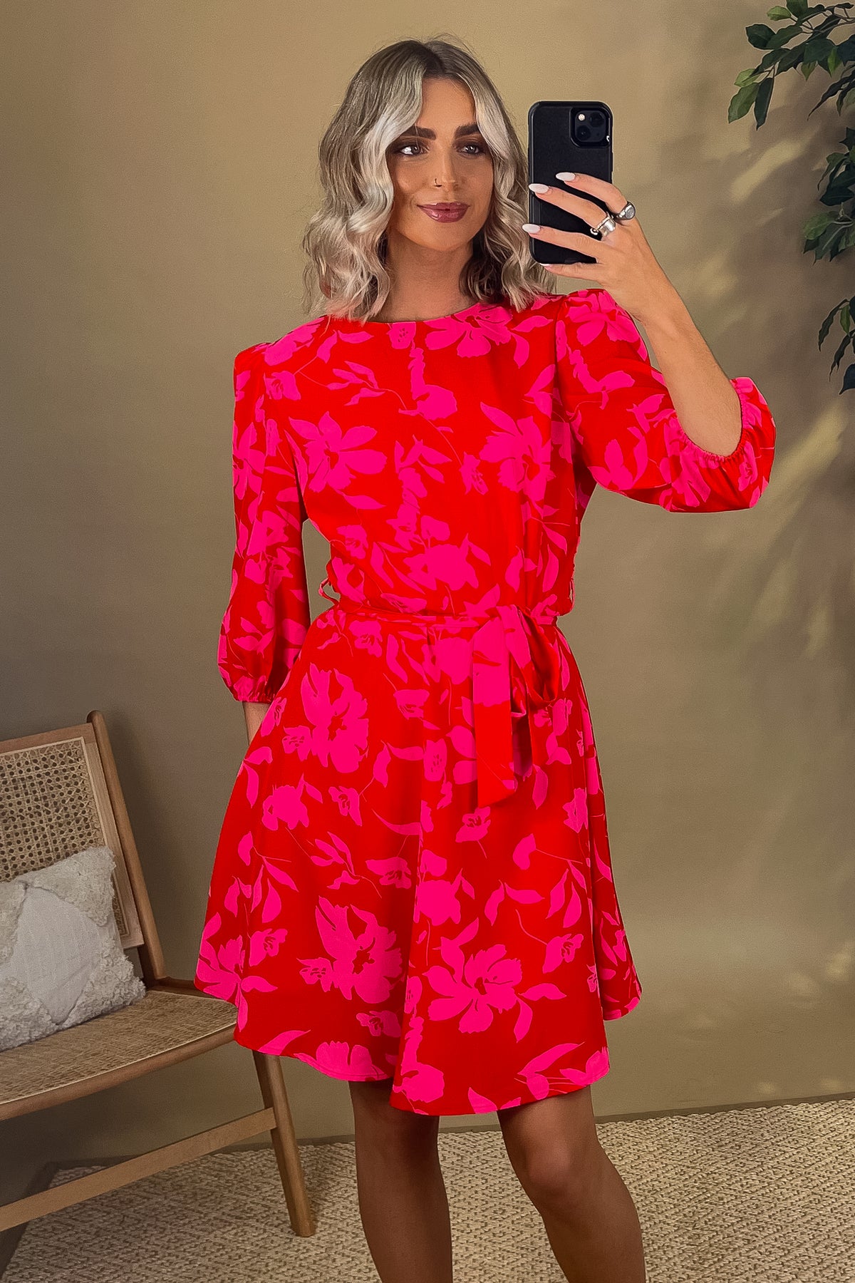 Demi Pink & Red Printed Dress