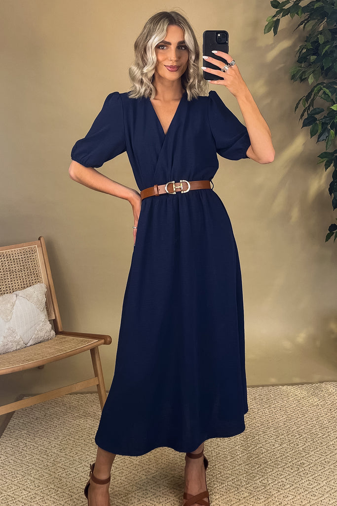 Cassandra Navy Belted Dress