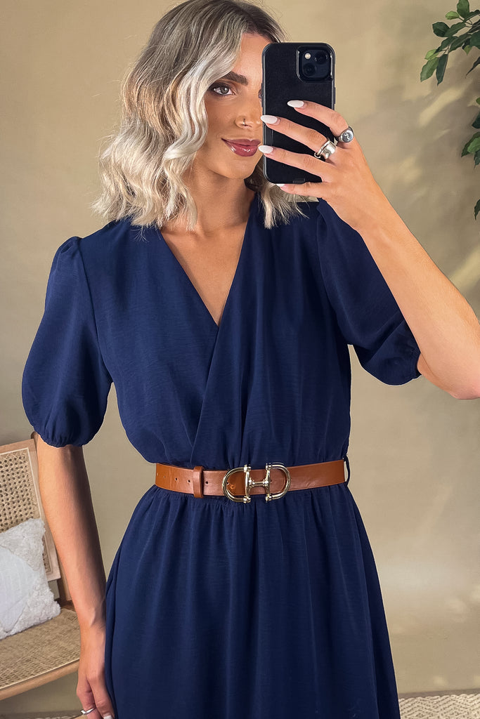 Cassandra Navy Belted Dress