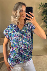 Sandy Navy & Green Printed Floral Top