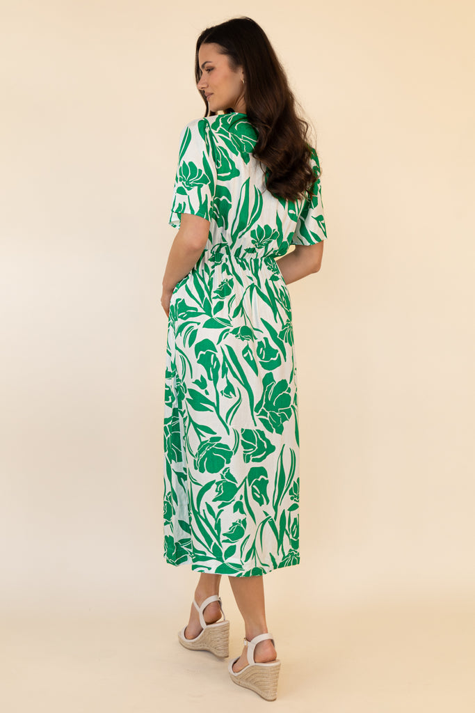 Halia Green & Off White Floral Print Midi Dress