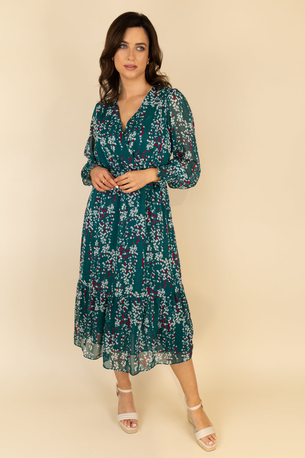 Brielle Green Floral Midi Dress