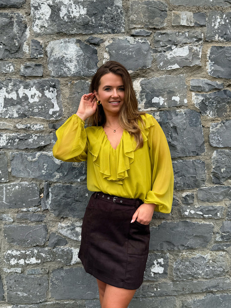 Hela Green Envy Ruffle Top