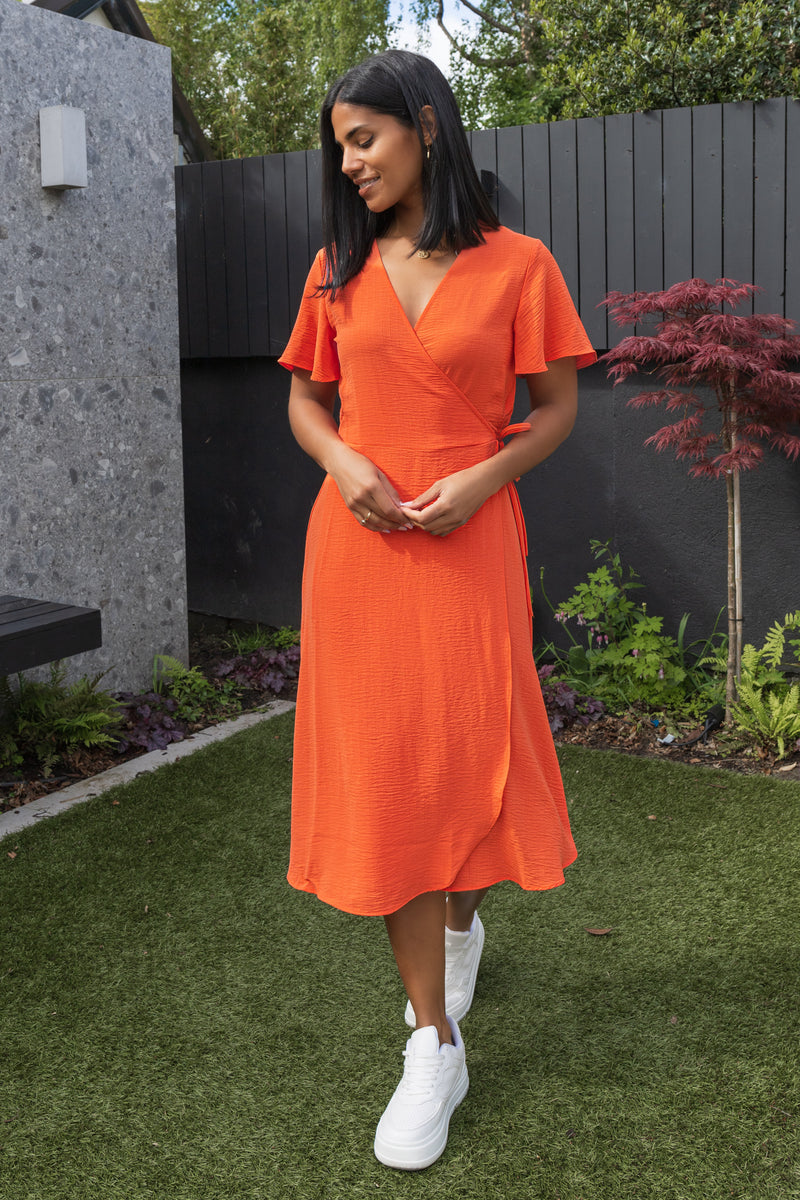 Orange Lovie Wrap Midi Dress