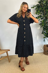 Nina Polka Dot Black & White Button Dress