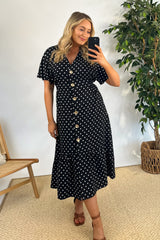 Nina Polka Dot Black & White Button Dress