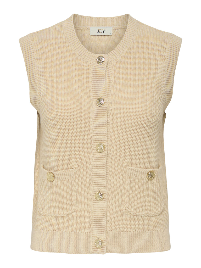Stella O-Neck Beige Button Vest Top