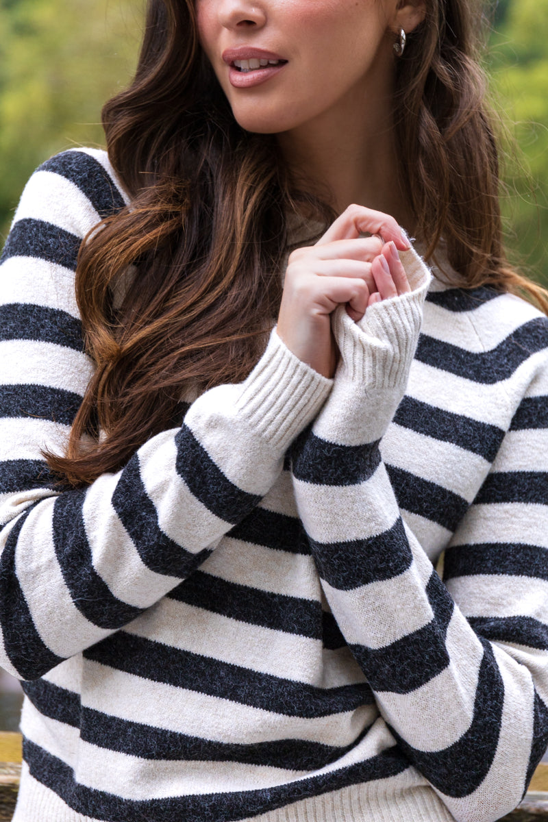 Cream & Black Stripe Doffy O-Neck Knit