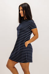 May Navy Stripe Pocket Detail Dress