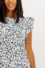 Emily & Me Luce Blue and White Leopard Print Dress