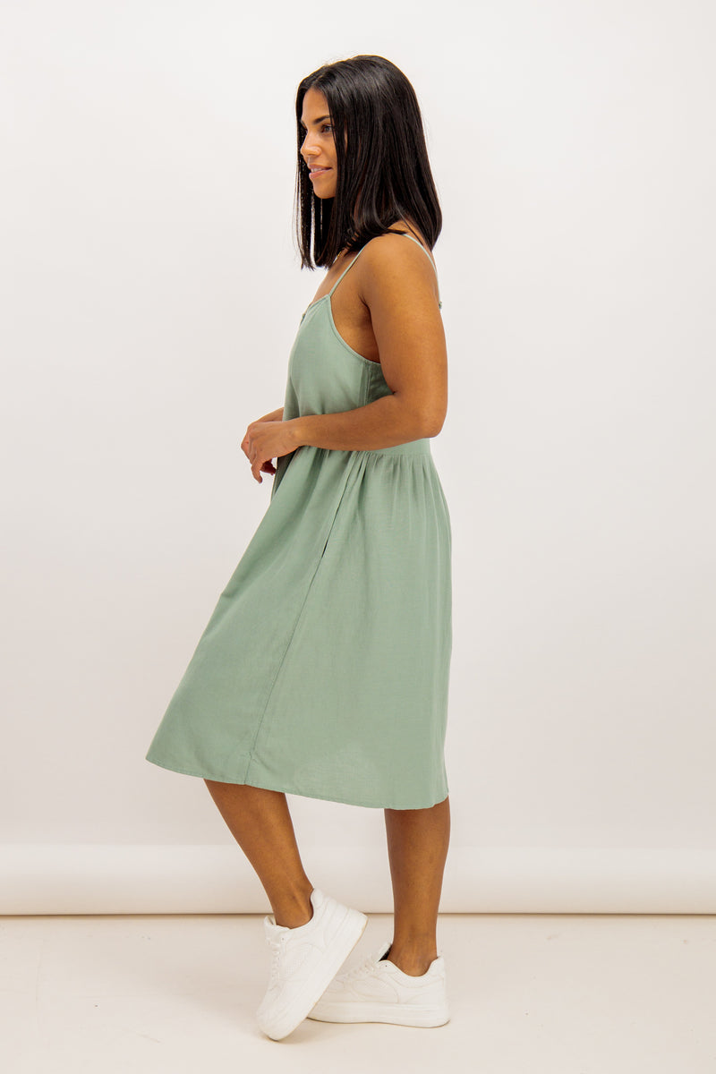 Prisilla Green Linen Midi Dress