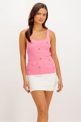 Pink Lula Ribbed Embroidered Tank