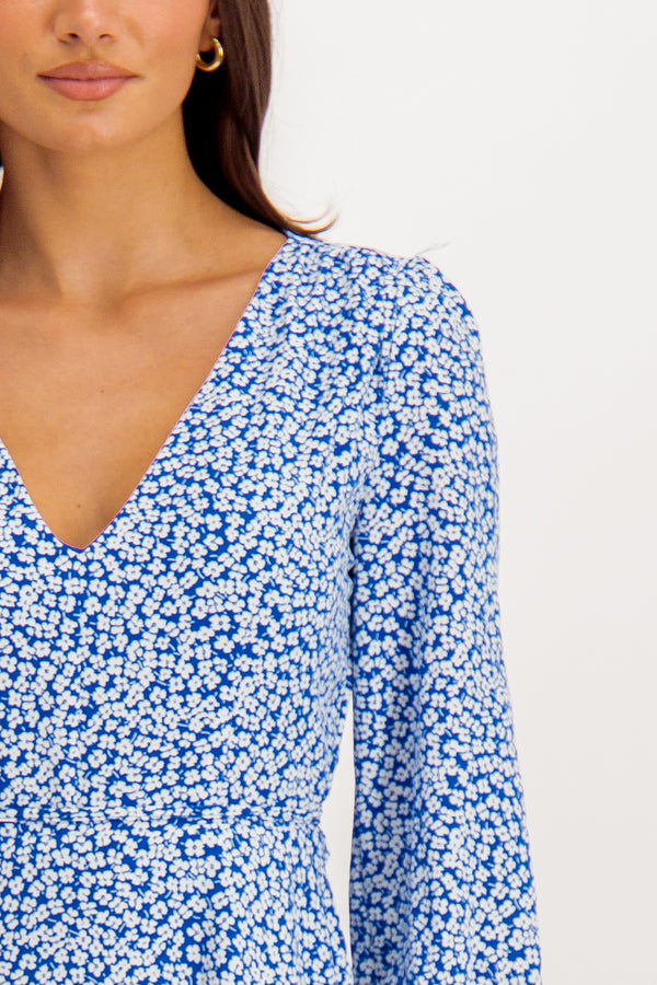 Emily & Me Soroya Blue and White Floral Print Dress