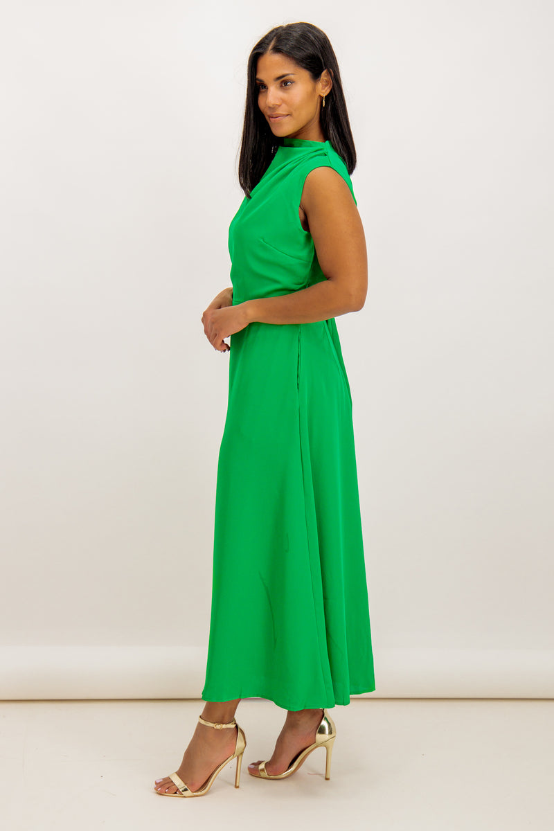 Adriana Green High Neck Midi Dress
