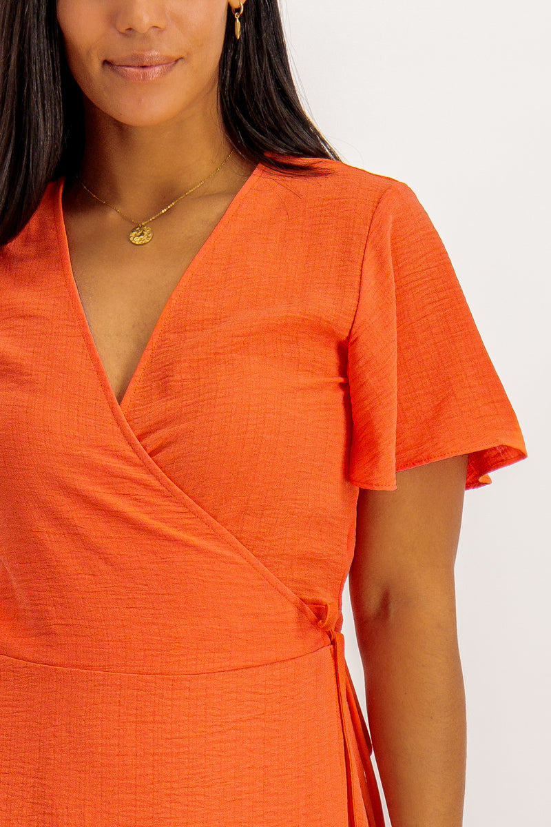 Orange Lovie Wrap Midi Dress