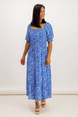 Marcia Blue & White Square Neck Floral Printed Dress