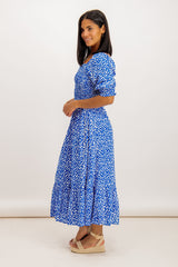 Marcia Blue & White Square Neck Floral Printed Dress