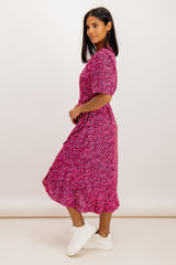 Leah Pink and Black Printed Wrap Dress