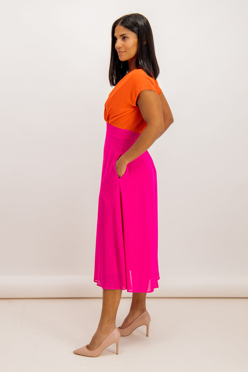 Cindy Fuchsia & Orange Midi Dress