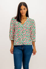 Green & Red Danielle Floral Button Down Top
