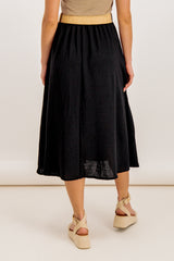 Tara Black Button Belted Midi Skirt
