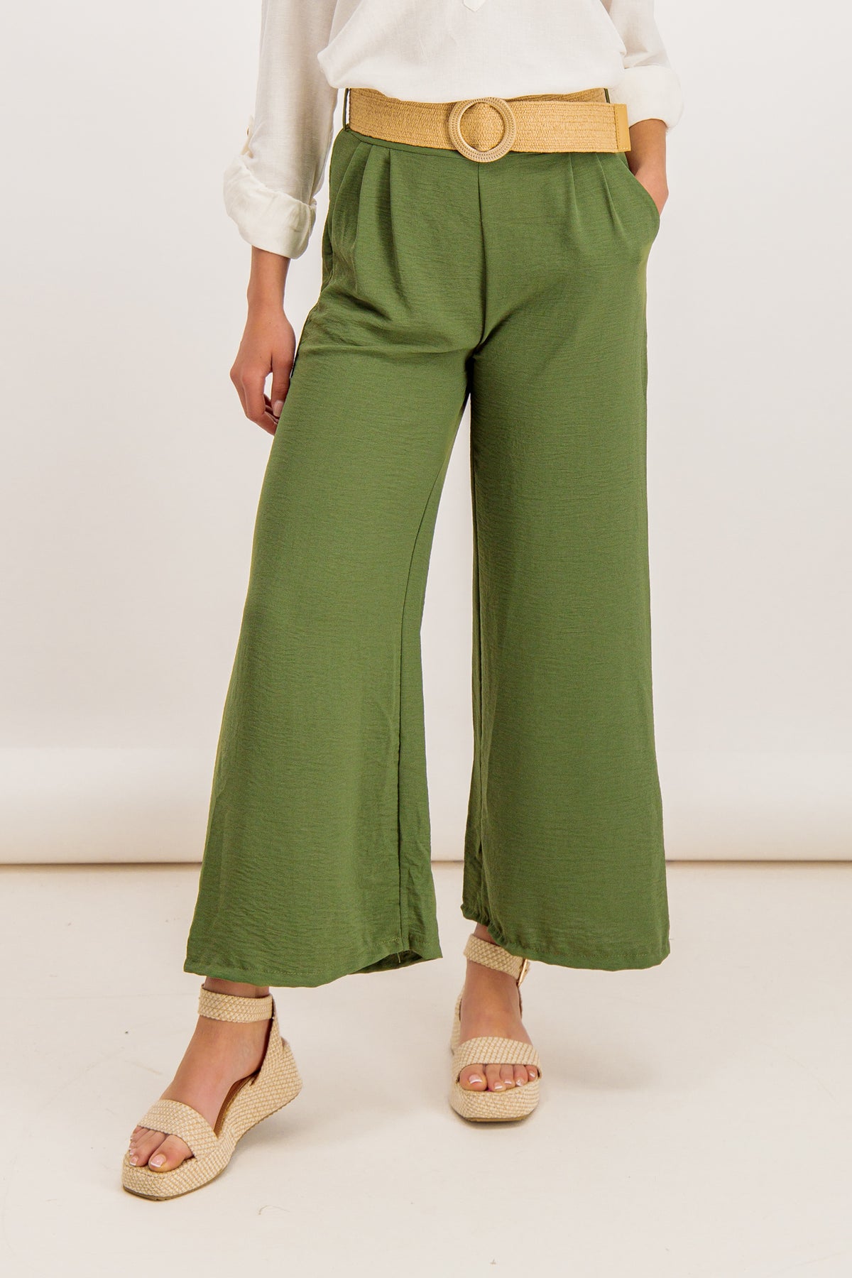 Khaki Ciara Belted Trousers