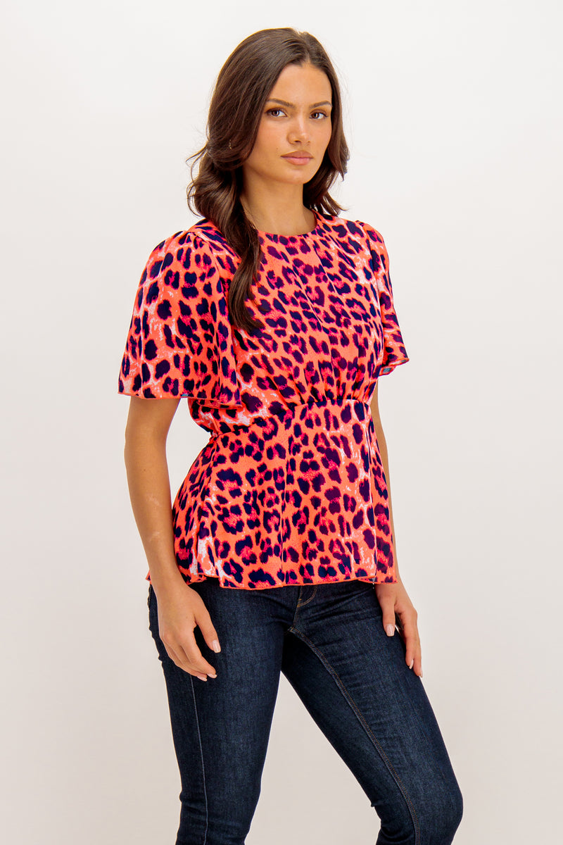 Evelyn Orange Leopard Print Peplum Top