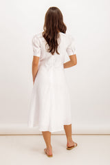 Camilla White Linen Puff Sleeve Dress