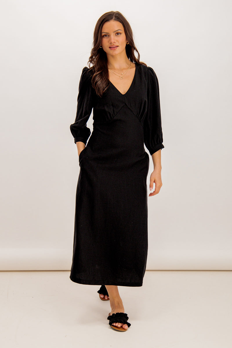 Black Linen Celine Dress
