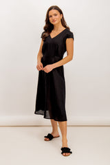 Louisa Black Linen Cap Sleeve Dress