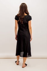 Louisa Black Linen Cap Sleeve Dress