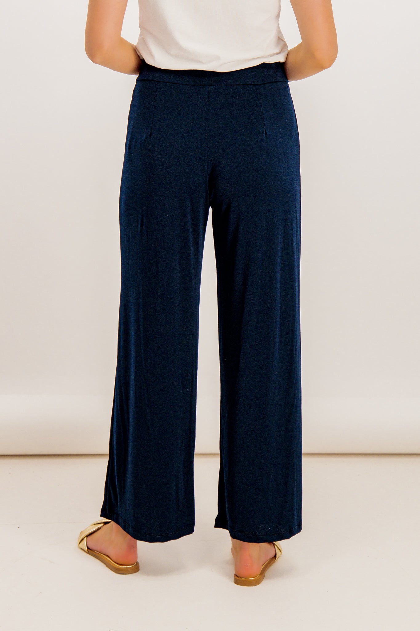 Navy Carrie Button Wide Leg Trousers