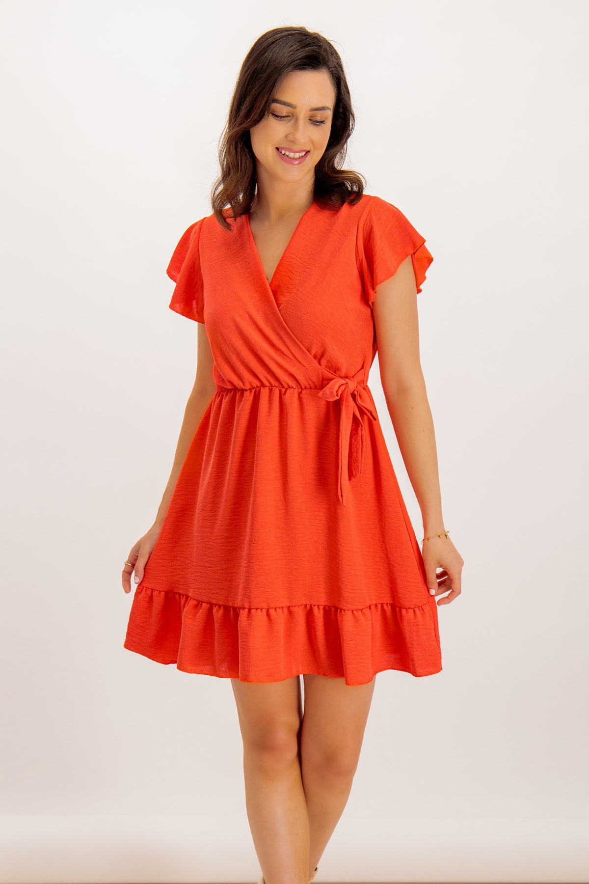 Millie Faux Wrap Short Orange Dress