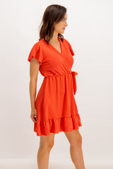 Millie Faux Wrap Short Orange Dress