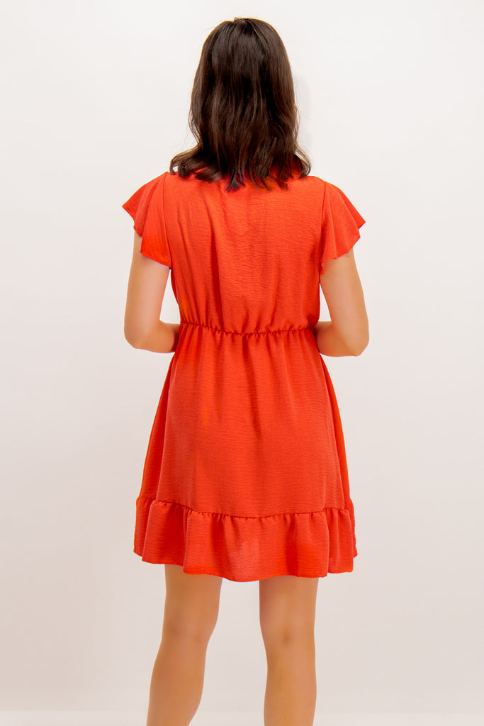 Millie Faux Wrap Short Orange Dress