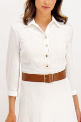 Sophia White Belted Midi Shirt Dress