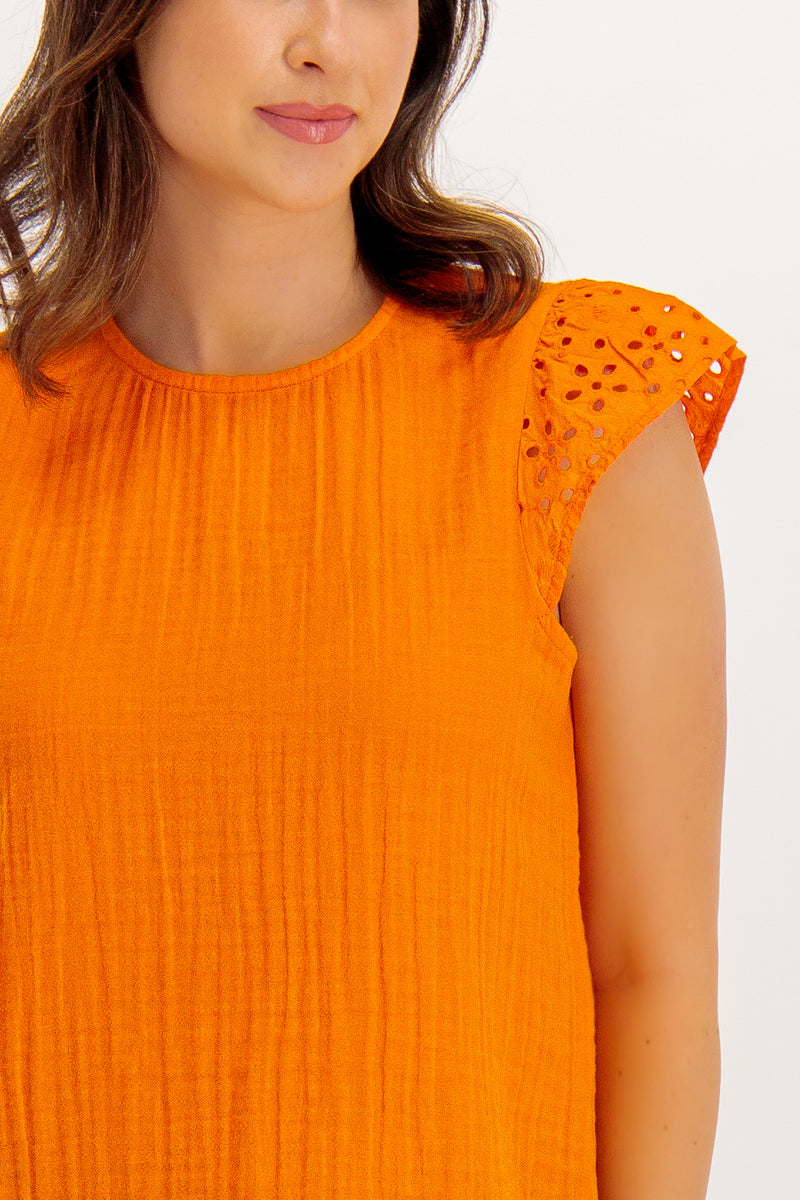 Emma Bright Orange Cap Sleeve Top