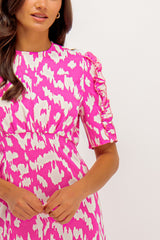 Fiona Pink & White Printed Frill Dress