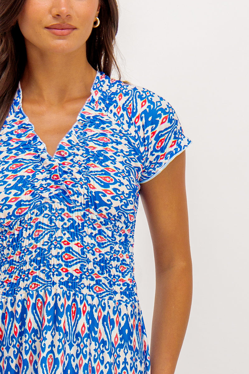 Lillian Blue Frill Printed Maxi Dress