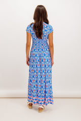 Lillian Blue Frill Printed Maxi Dress