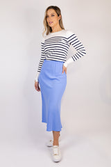 Franan High Waisted Hydrangea Blue Midi Skirt