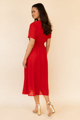 Clara Red V- Neck Midi Dress