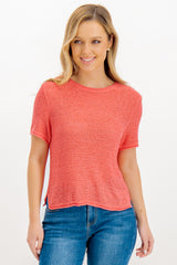 Sunny Coral Rose Short Sleeve Knit