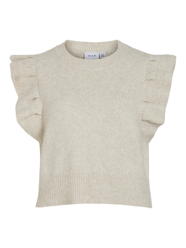 Lova Beige Frill Sleeve Crop Knit