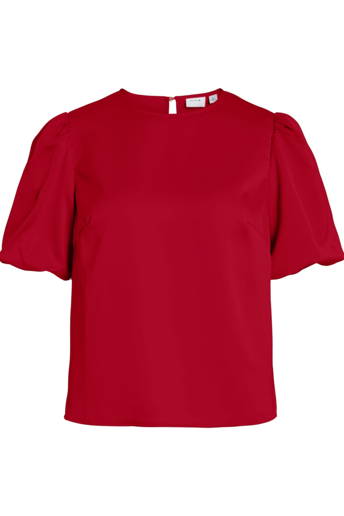 Ellette Satin Puff Red Top
