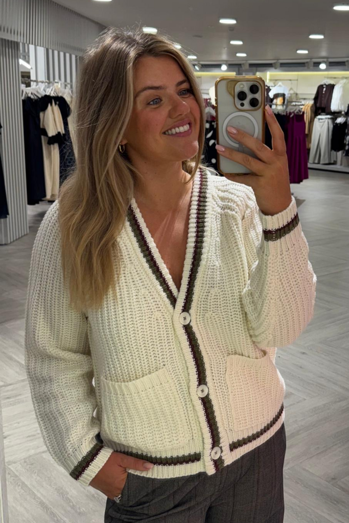 Charlie White Contrast Trim Varsity Cardigan