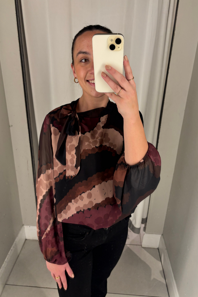 Aniella Printed Blouse Burgundy